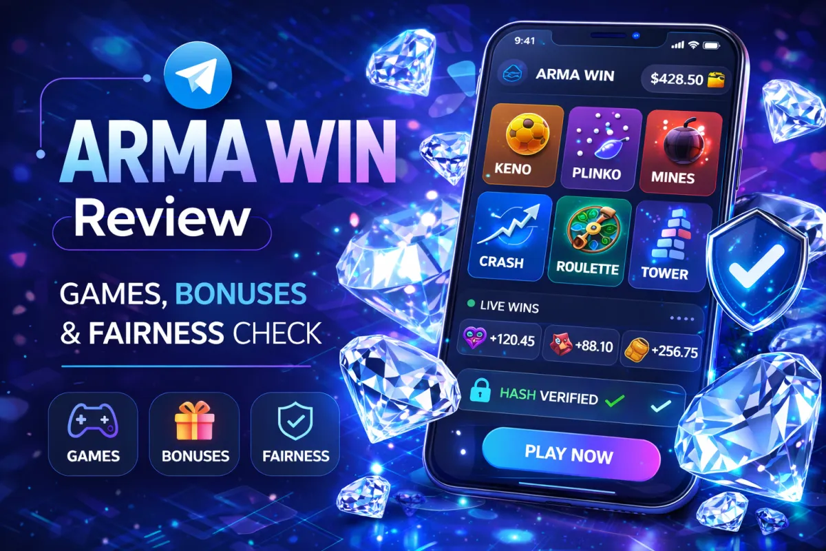 Огляд Telegram-мінізастосунку ARMA💎WIN: ігри, бонуси та функції чесності