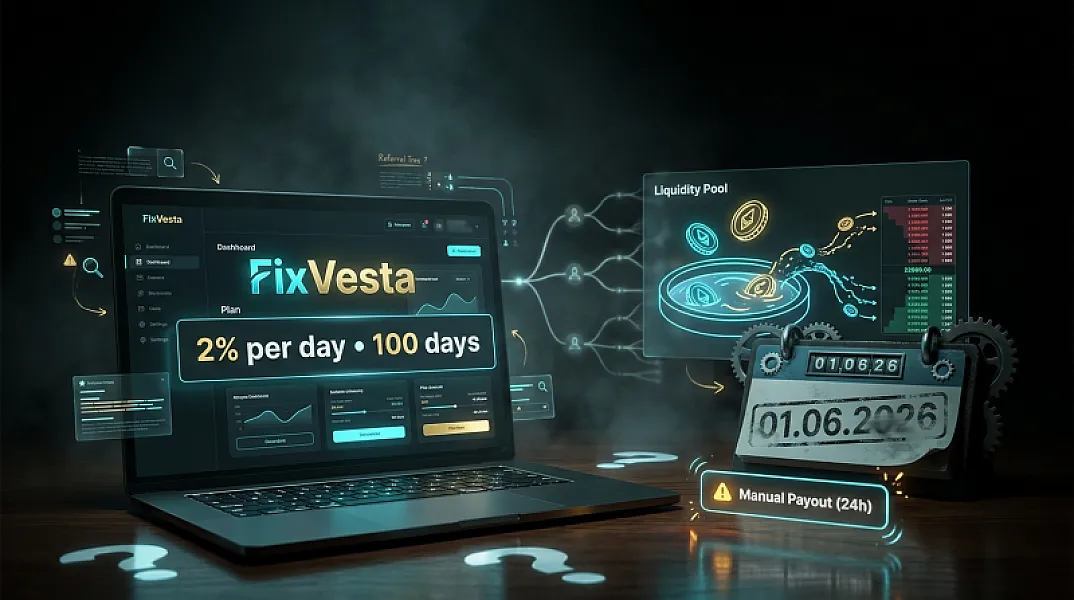 FixVesta (fixvesta.com) — review and breakdown: 2% per day for 100 days, “liquidity for an exchange,” and how it ended