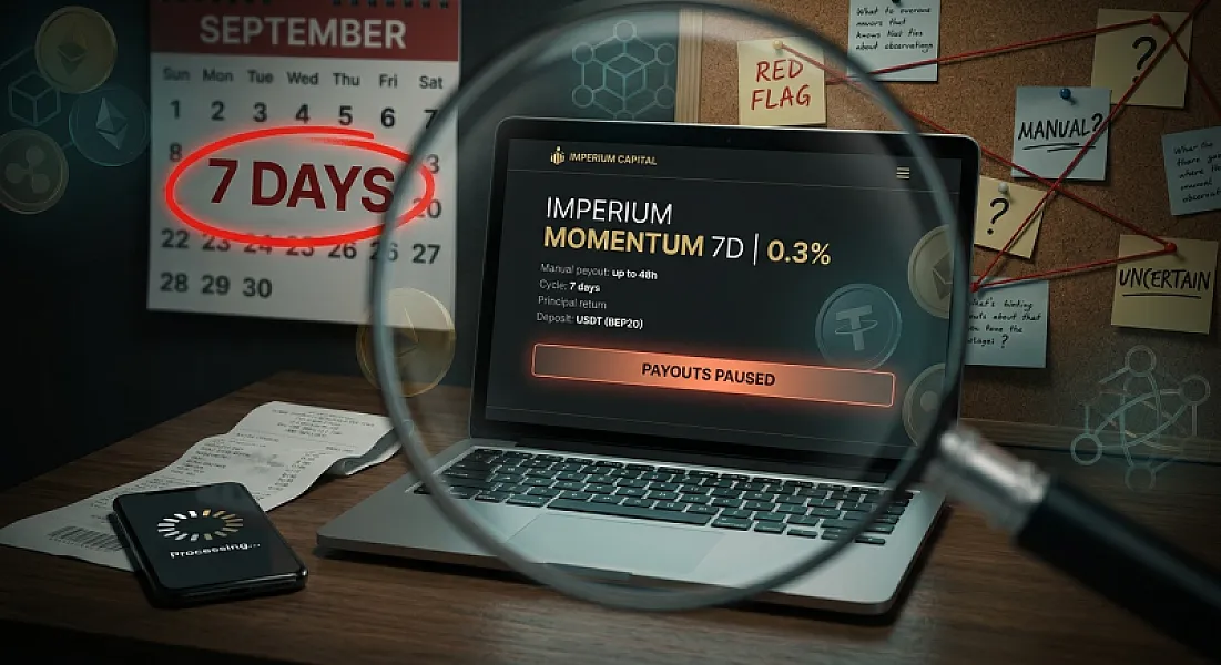 Imperium Capital (imperium-capital.cc) — skeptical review: 0.3% per day for 7 days, manual payouts, and payouts halted